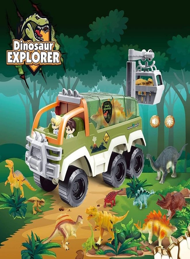 KONIGIN Play Game Dinosaur Truck Toy Car Transporter Carrier Set Dinosaur Figures and Mini Racing Car with Sound Light Toys Set for Age 3-9 Toddlers (Multicolor) - Image 5